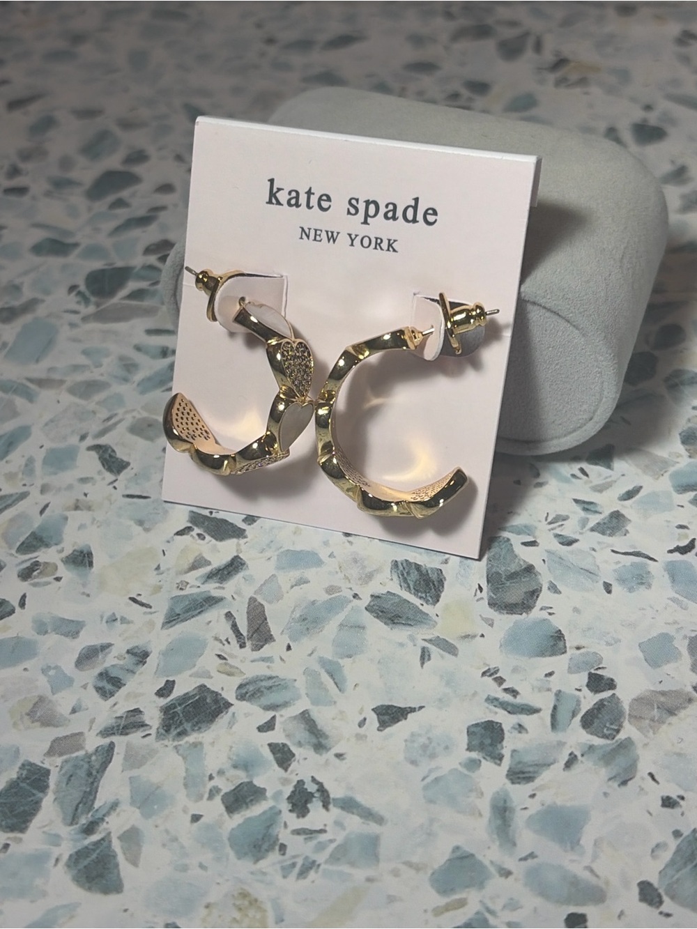 Kate Spade New York Gold Tone Pavé Heart Statement Hoop Earrings - Picture 4 of 5